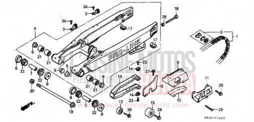 FOURCHETTE ARRIERE/CHAINE SECONDAIRE (4) CR250RH de 1987